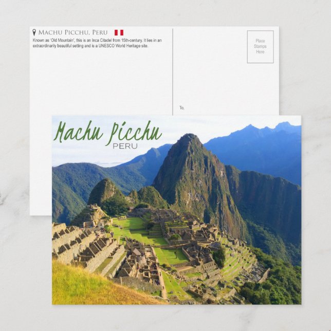 Machu Picchu, postal peruana (Anverso / Reverso)