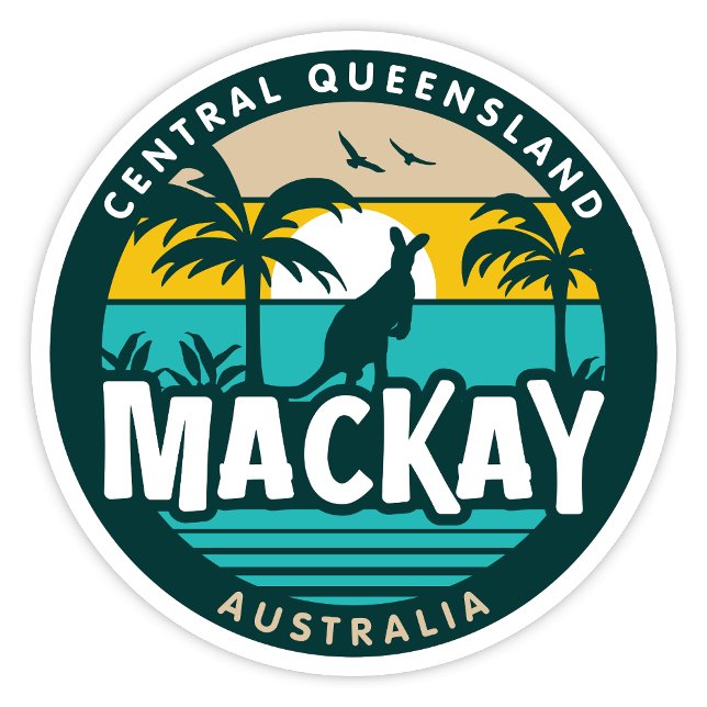 Mackay, Pegatina de Queensland Australia (Mackay, Central Queensland Australia Retro Round Sticker)