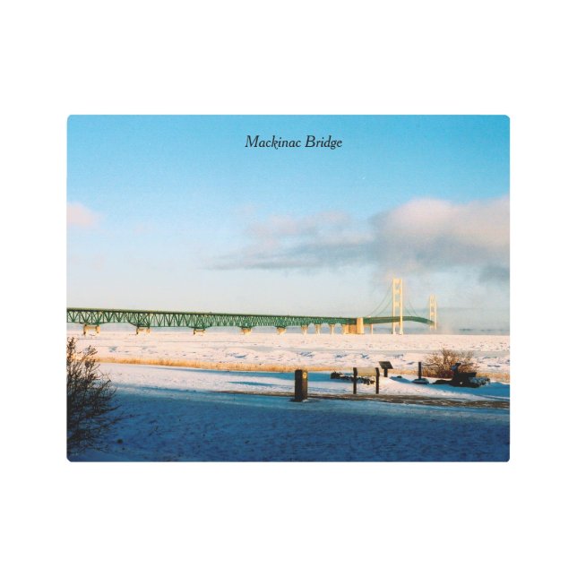 Mackinac Bridge invierno arte metálico en la pared (Anverso)