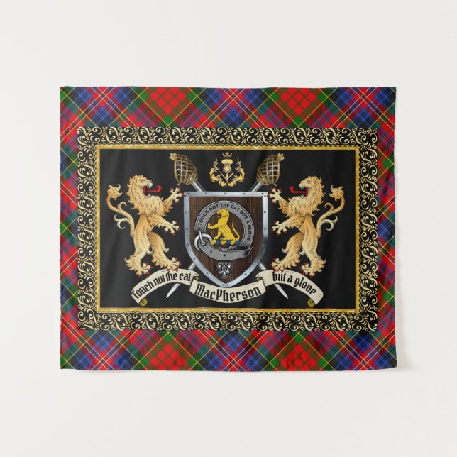 MacPherson Clan Badge & Motto con Tapiz de Leones (Anverso (horizontal))