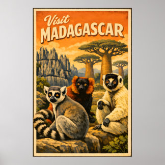 Madagascar - Póster de viaje vintage