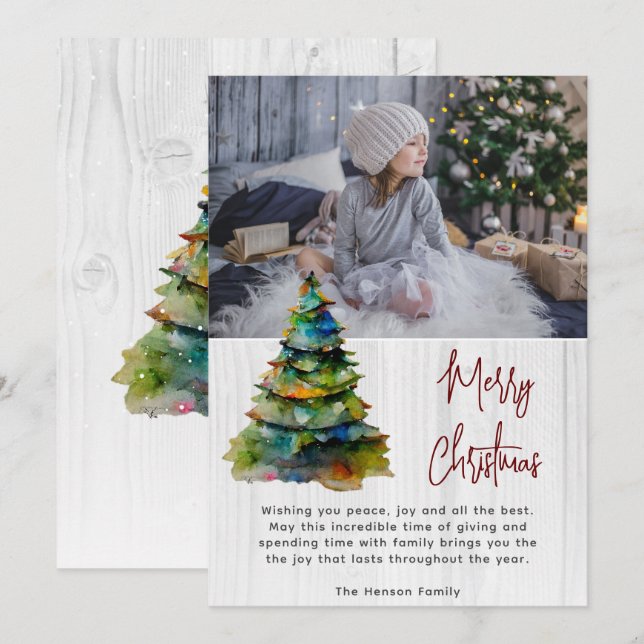 Madera acuarela Árbol de Navidad Foto artística (Anverso / Reverso)