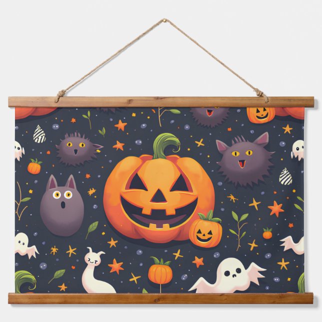 Madera de calabaza Halloween Tapiz de pared tapada (Anverso )