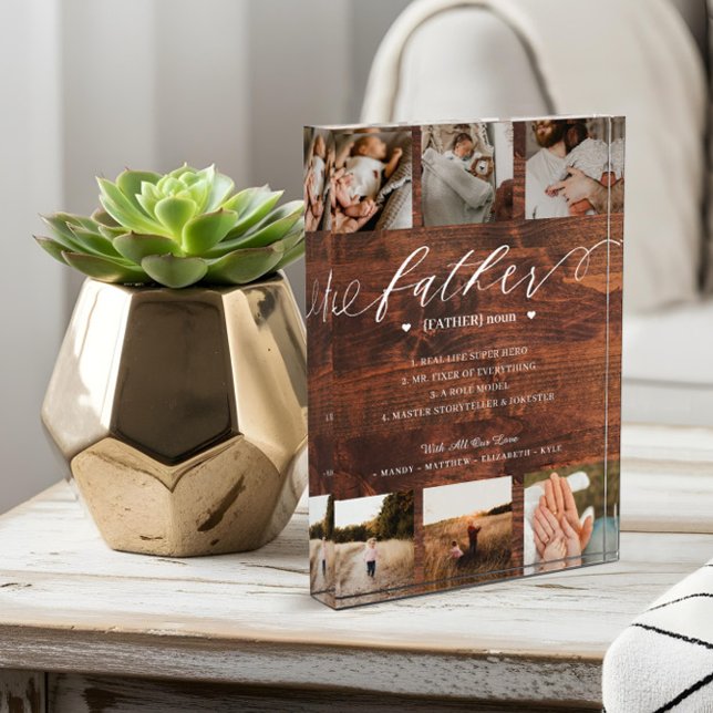 Madera de Collage de fotos de definición de diccio (Father Dictionary Definition Photo Collage Wood)