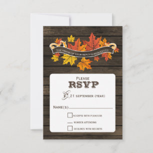 Madera de grano Boda de otoño rústica rsvp 3.5 x 5