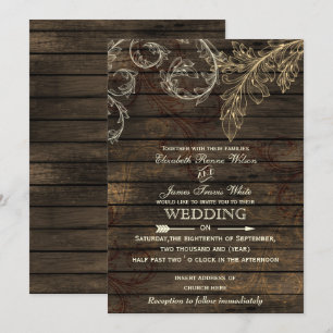 Madera de grano Florecen las invitaciones nupciale