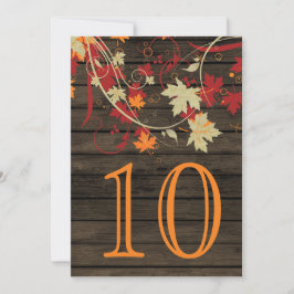 Madera de grano Rustic Fall Wedding Números de tab