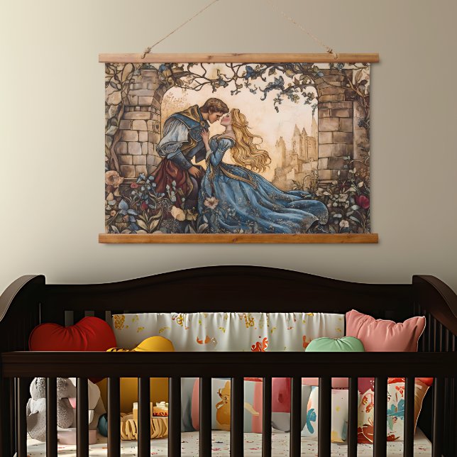 Madera de hadas de hadas tostadas tapiz de pared (Sleeping Beauty and the Prince Nursery Tapestry)