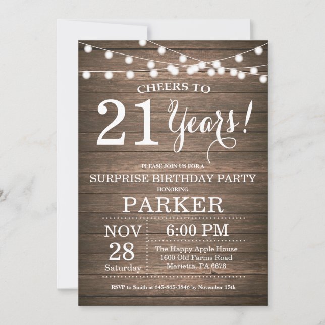 Madera de invitación de cumpleaños número 21 de Ru (Anverso)