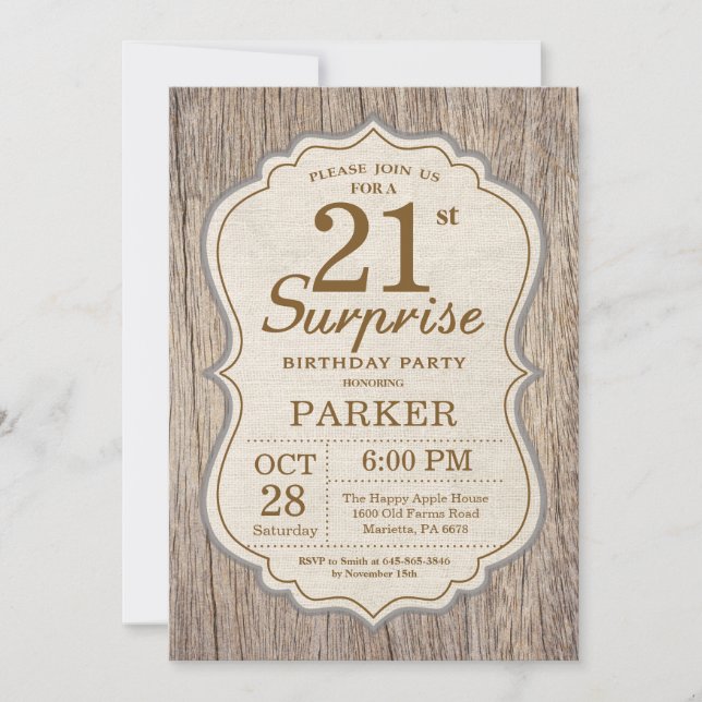 Madera de invitación de cumpleaños número 21 de Ru (Anverso)