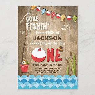 Madera de la invitación del cumpleaños de la pesca