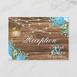 Madera, farolillos y Flor azul bebé - Recepción