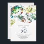 Madera hirviendo 50 invitaciones de cumpleaños<br><div class="desc">¿Planeando una sorprendente celebración de 50 años? Estas invitaciones para la cena de cumpleaños son perfectas para un hombre que disfruta de un hervidero clásico de bajo nivel o hierba de marisco. Con cangrejo de color acuático pintado a mano, camarones, ostras y ilustraciones de cangrejo, estos diseños de cumpleaños de...</div>