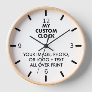 Madera NATURAL de reloj personalizado, manos NEGRA