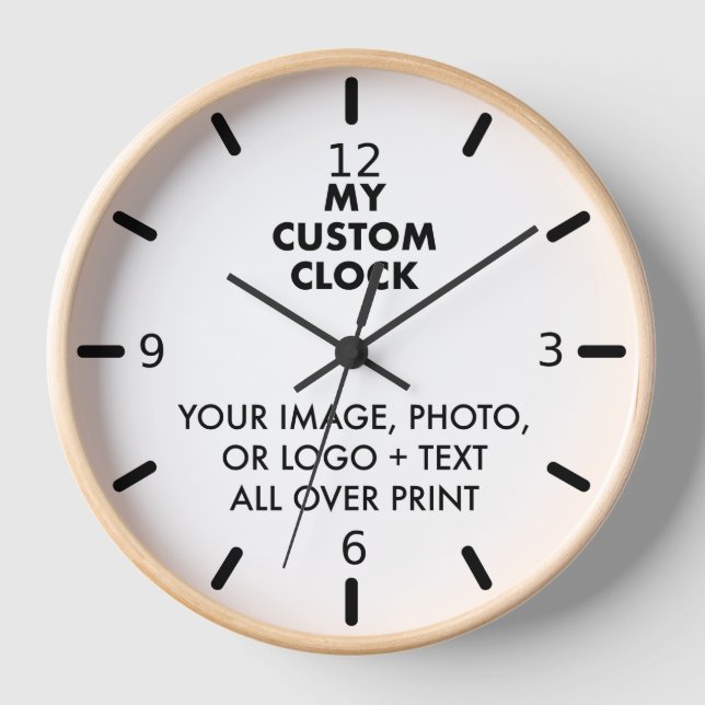 Madera NATURAL de reloj personalizado, manos NEGRA (Anverso)