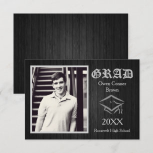 Madera Negra con Gorra - Anuncio de Graduación 3x5