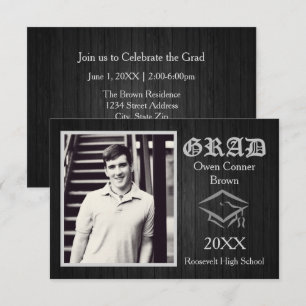 Madera negra con tapón - Invitación de graduación 