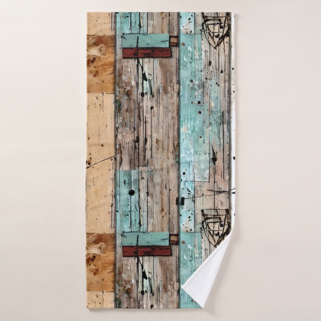 Madera pintada de estilo campestre Decoración de a (Toalla de baño)