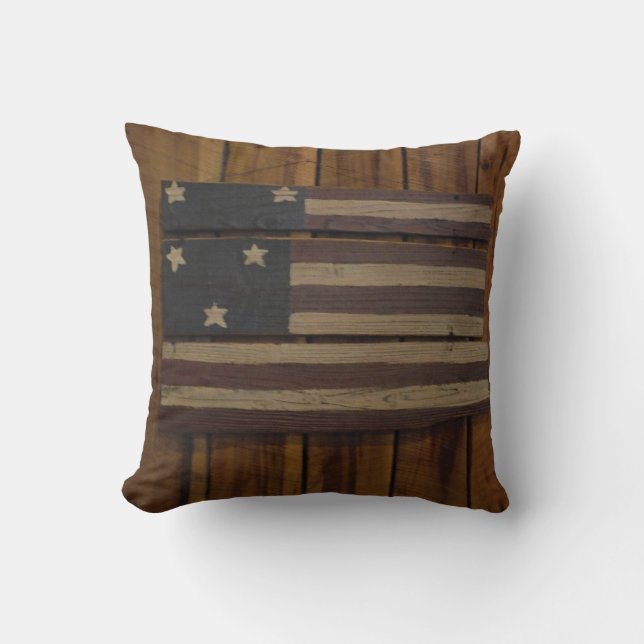 Madera primitiva almohada de bandera estadounidens (Anverso)