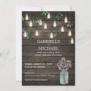 Madera Rústica con Invitación de Boda Luminosa