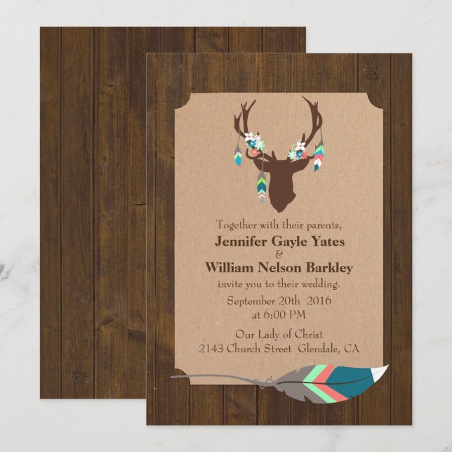 Madera rústica con la invitación de la boda de la (Anverso / Reverso)