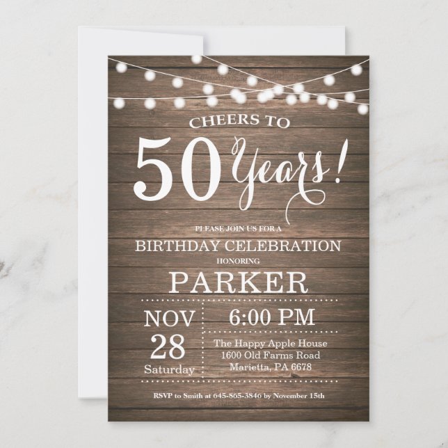 Madera Rustica de Invitación a los 50 Años (Anverso)
