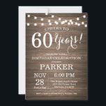 Madera rústica de la invitación a los cumpleaños 6<br><div class="desc">Fondo rústico de madera de 60 cumpleaños con String Lights. 13. 15. 16. 18. 20. 21. 30. 40. 50. 60. 70. 80. 90. 100. Cualquier edad. Cumpleaños de adultos. Fiesta de cumpleaños de hombre o mujer. Para más personalización, haga clic en el botón "Personalizar" y utilice nuestra herramienta de diseño...</div>