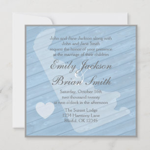 Madera rústica Invitaciones de boda azules Delawar
