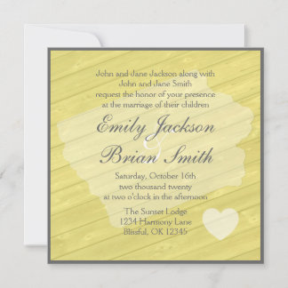 Madera rústica Iowa invitaciones de boda amarillas
