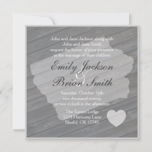 Madera rústica Iowa invitaciones de boda grises