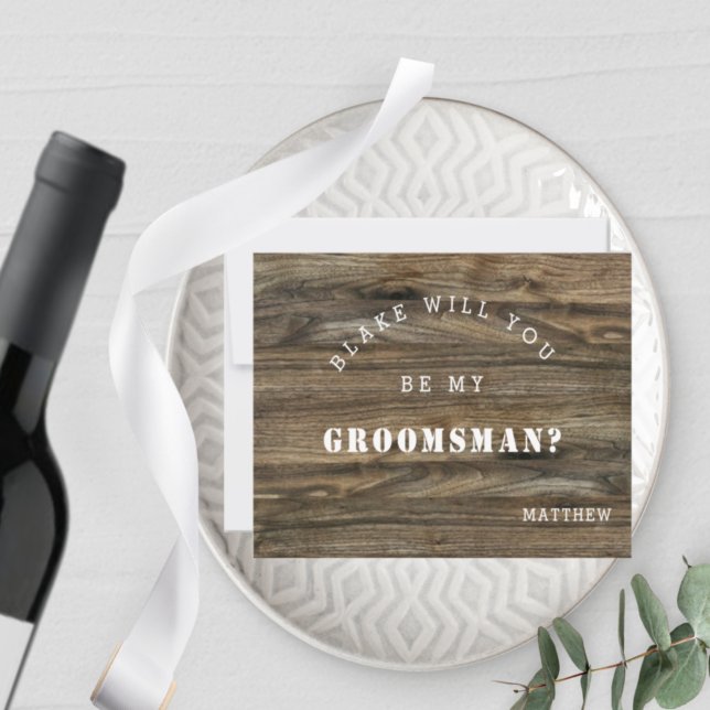 Madera Rustica Moderna, Serás Mi Tarjeta Groomsman (Subido por el creador)