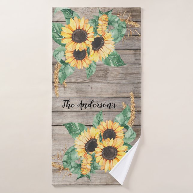 Madera Rústica y girasoles  (Toalla de baño)