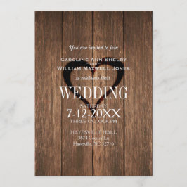 Madera rústica y invitación a la boda cardíaca gra