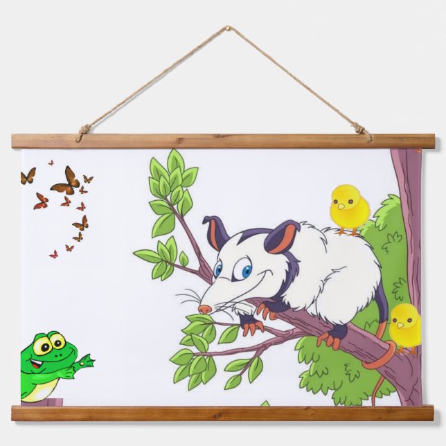Madera Topada Muro Tapiz Possum Frog Chick Floral (Anverso )