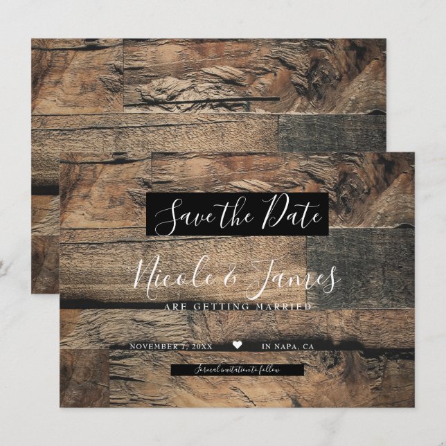 Madera Vieja Marrón Rústica Tarjeta de Boda Guárda (Anverso / Reverso)