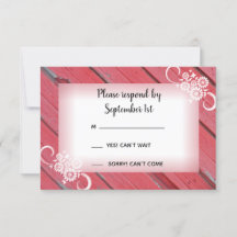 Madera y flores rojas Bodas de campo RSVP