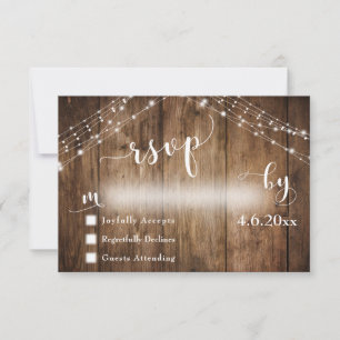 Madera y luces rusas con caligrafía Boda RSVP