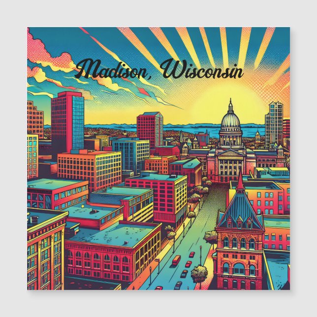 Madison, línea aérea de Wisconsin City al atardece (Anverso)