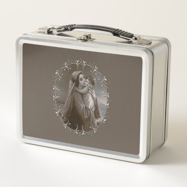 Madonna vintage y niño con marco plateado (Anverso)