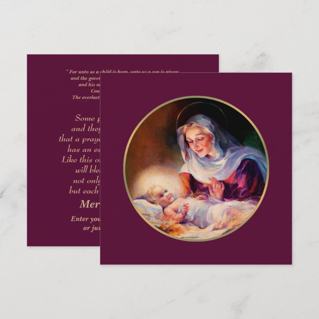 Madonna y el niño. Tarjetas de Navidades religioso (Anverso / Reverso)