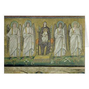 Madonna y niño enthroned por ángeles