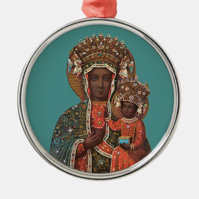 Madonna y ornamento negros del navidad del niño (Frente)