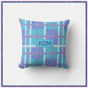 Madrás moderna con estilo de almohada morada y azu