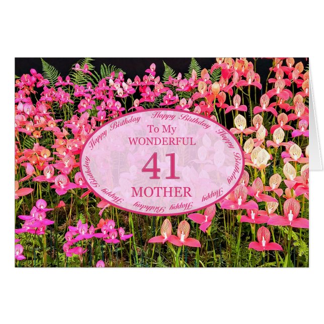 Madre 41 cumpleaños con flores rosadas (Anverso (Horizontal))
