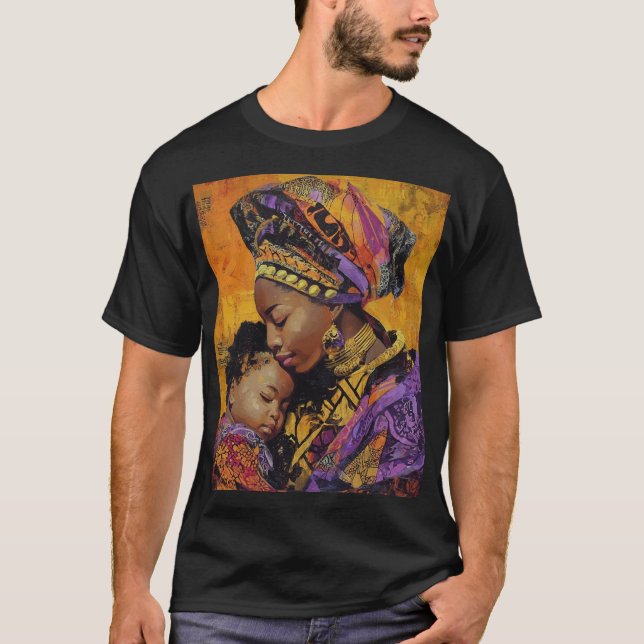 "Madre afrocéntrica y niño abrazan camiseta (Anverso)