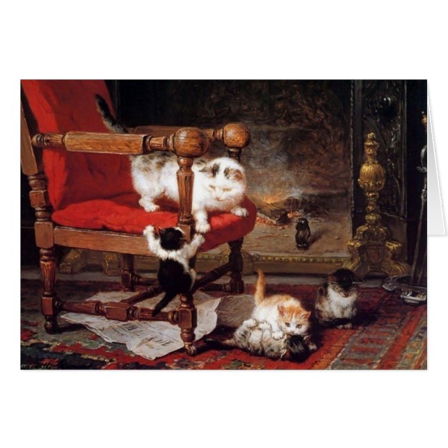 MADRE CAT JUGANDO CON Día de la Madre KITTENS (Anverso (Horizontal))