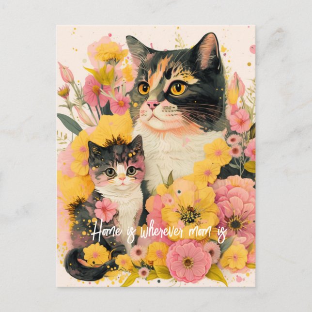 Madre colorida, gata y gatita postal para mamá (Anverso)