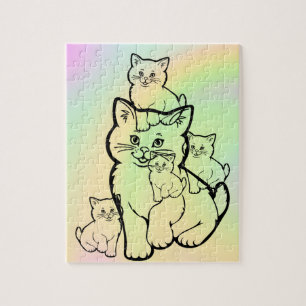 madre con cuatro rompecabezas gatito
