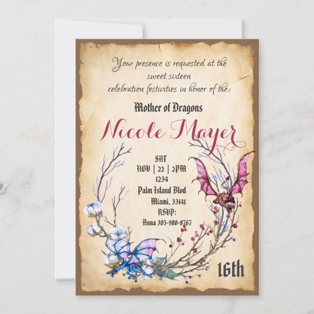 Madre de los dragones Dulce Invitación (Anverso)