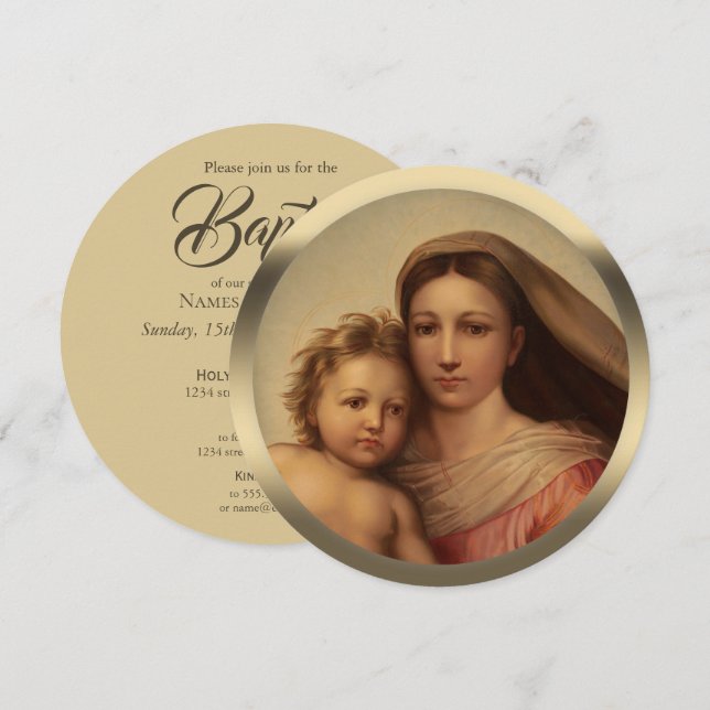 Madre dulce y bebé Invitación al bautismo CC0978 (Anverso / Reverso)